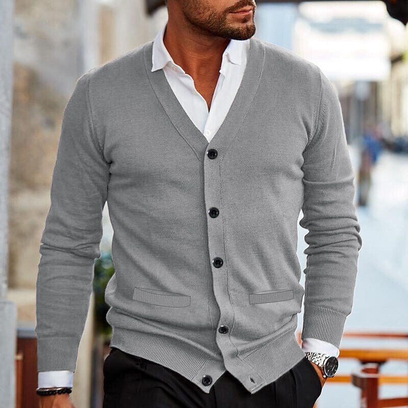 Men's Cardigan Sweater Button Up V-Neck Knit with Ribbed Cuffs - Image 6
