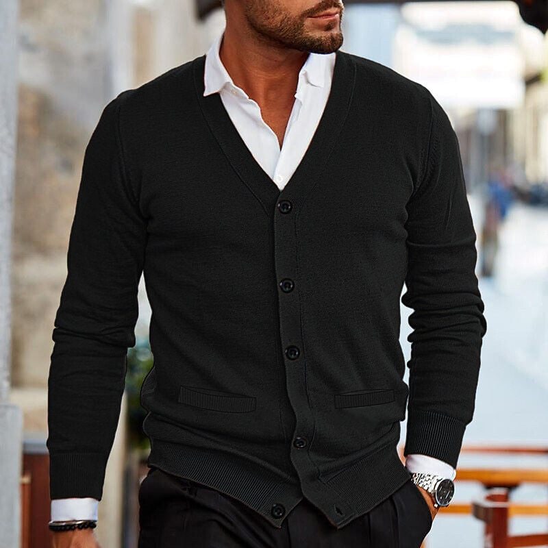 Men's Cardigan Sweater Button Up V-Neck Knit with Ribbed Cuffs - Image 7