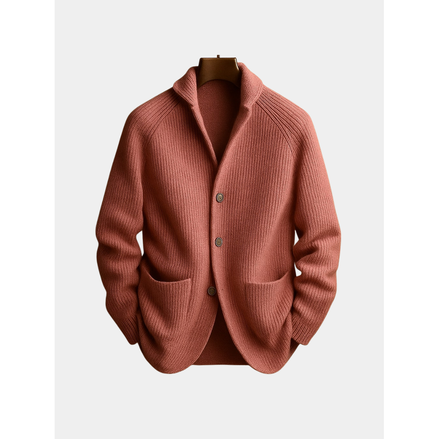 Men's Cardigan Sweater with Shawl Collar Ribbed Knit and Front Pockets - Image 1