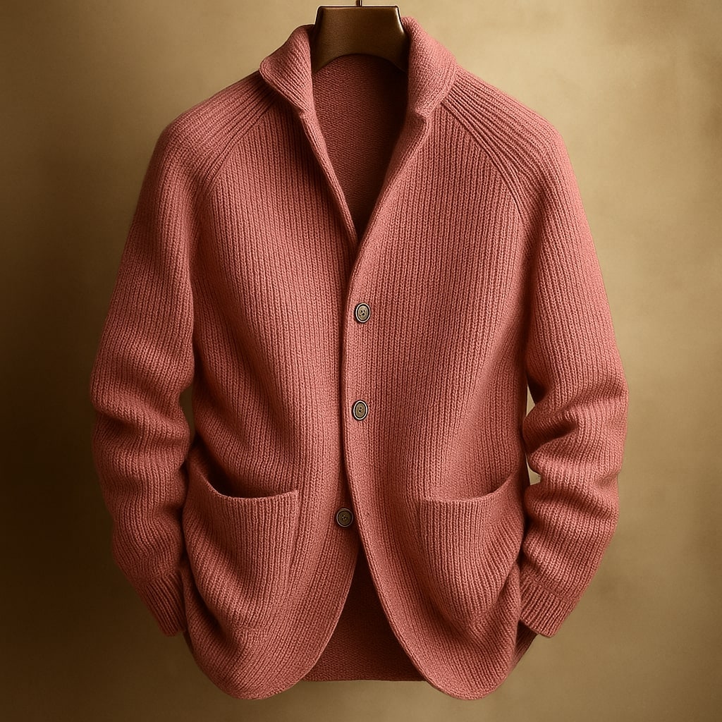 Men's Cardigan Sweater with Shawl Collar Ribbed Knit and Front Pockets - Image 2