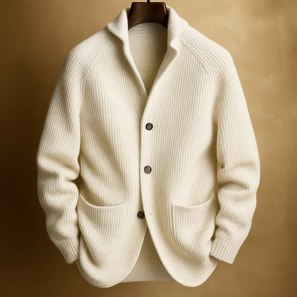 Men's Cardigan Sweater with Shawl Collar Ribbed Knit and Front Pockets - Image 3