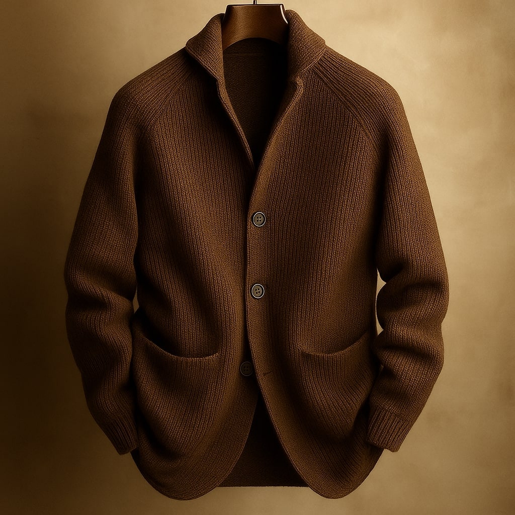 Men's Cardigan Sweater with Shawl Collar Ribbed Knit and Front Pockets - Image 4
