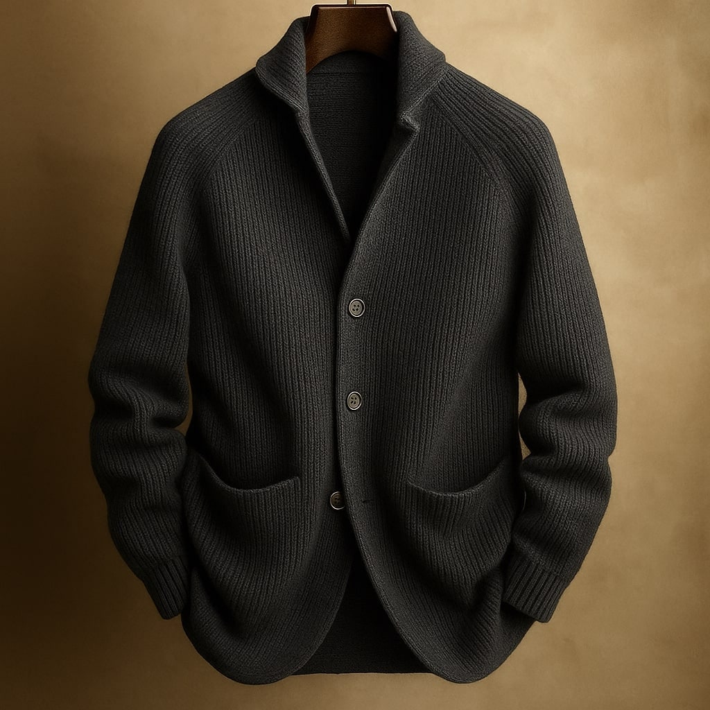 Men's Cardigan Sweater with Shawl Collar Ribbed Knit and Front Pockets - Image 5