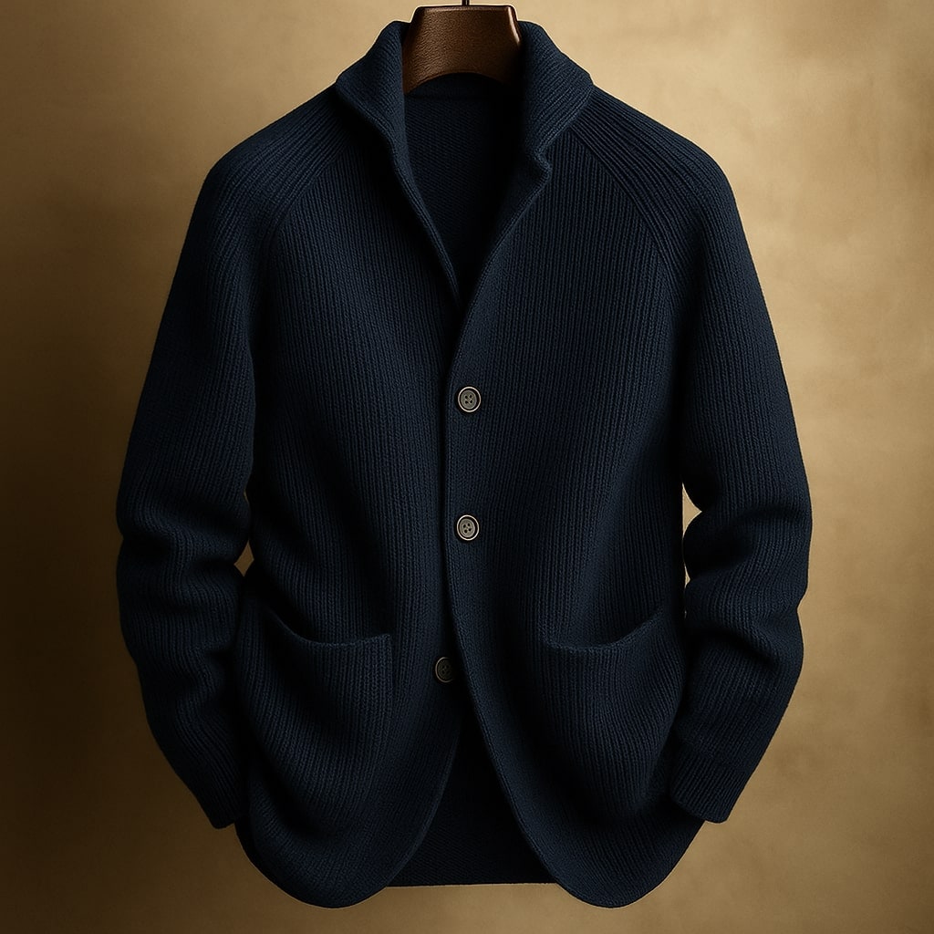 Men's Cardigan Sweater with Shawl Collar Ribbed Knit and Front Pockets - Image 6