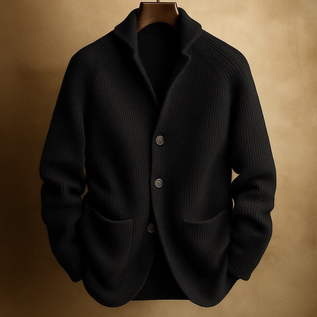 Men's Cardigan Sweater with Shawl Collar Ribbed Knit and Front Pockets - Image 7