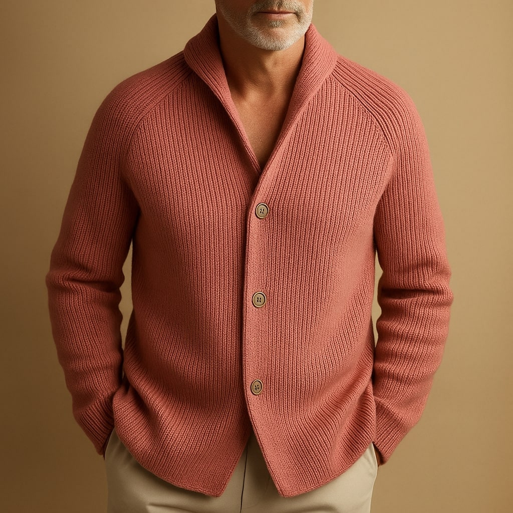 Men's Cardigan Sweater with Shawl Collar Ribbed Knit and Front Pockets - Image 8