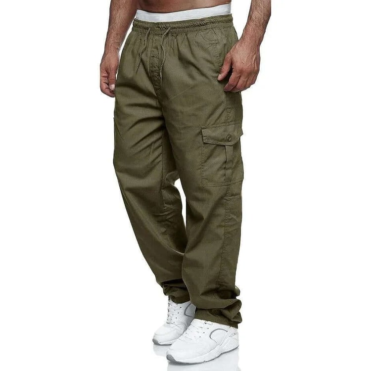 Men's Cargo Pants with Elastic Waist Loose Fit and Multiple Pockets - Image 1