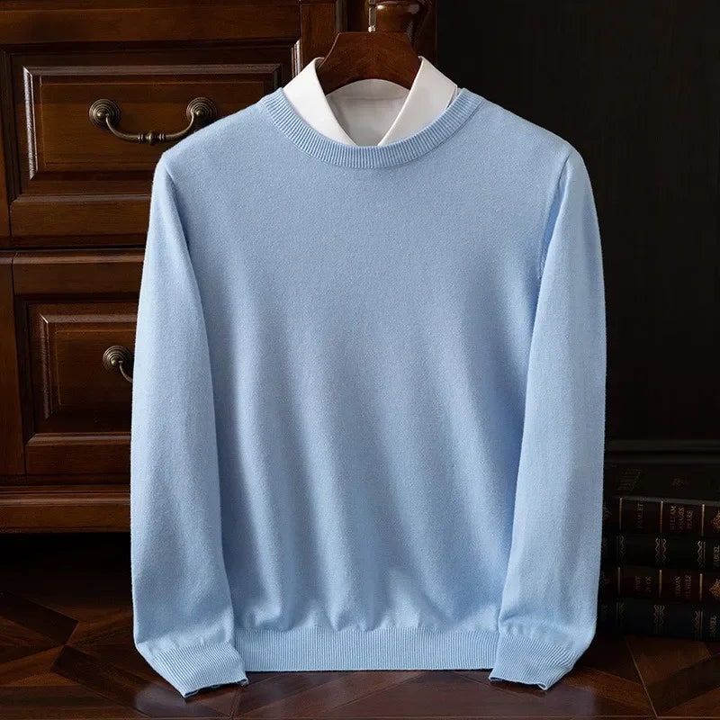 Men's Cashmere Blend Crew Neck Pullover Sweater with Knit Fine Texture - Image 1