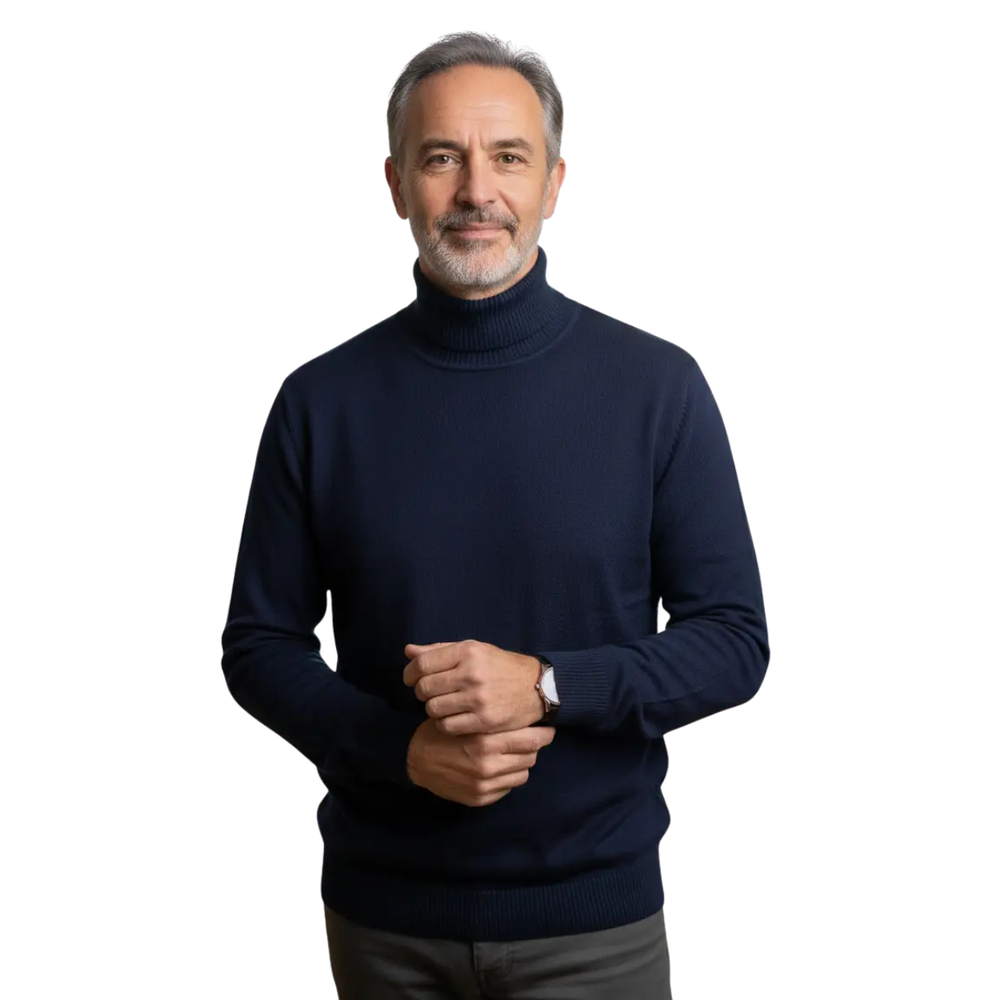 Men's Cashmere Turtleneck Sweater with Slim Fit and Ribbed Cuffs - Image 1