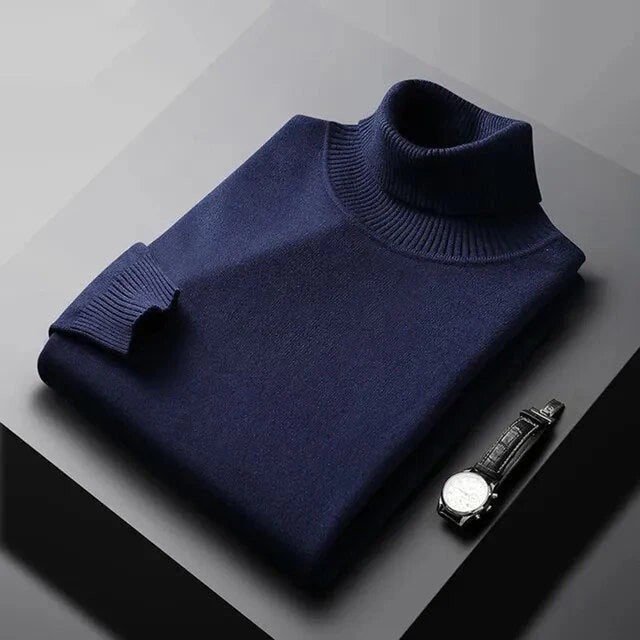 Men's Cashmere Turtleneck Sweater with Slim Fit and Ribbed Cuffs - Image 3