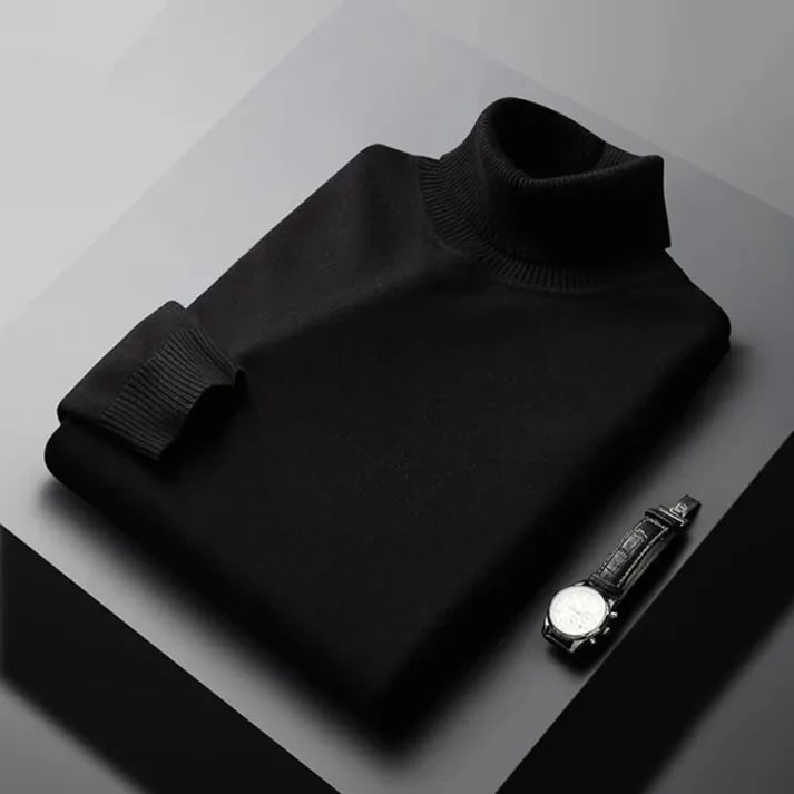 Men's Cashmere Turtleneck Sweater with Slim Fit and Ribbed Cuffs - Image 4
