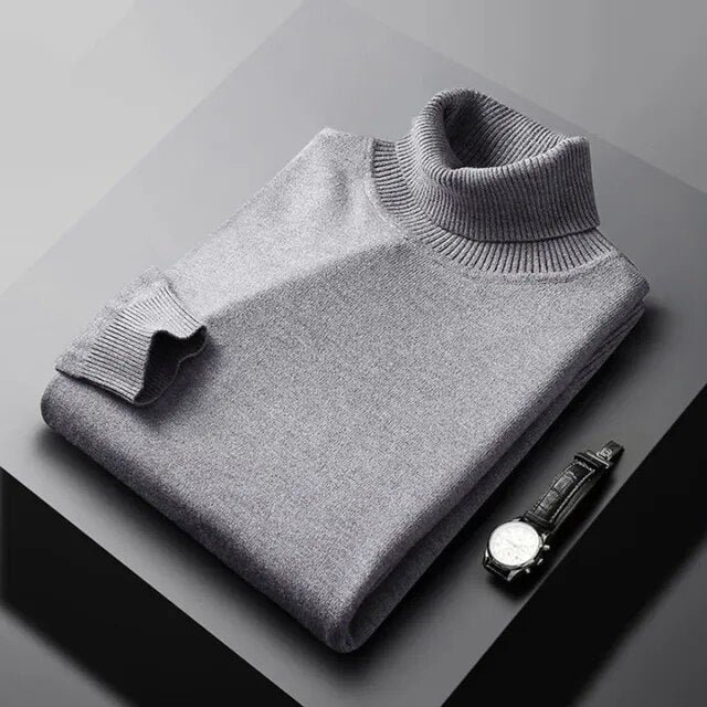 Men's Cashmere Turtleneck Sweater with Slim Fit and Ribbed Cuffs - Image 6
