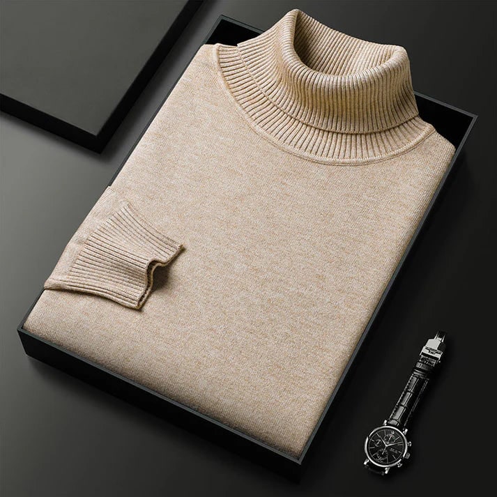 Men's Cashmere Turtleneck Sweater with Slim Fit and Ribbed Cuffs - Image 8