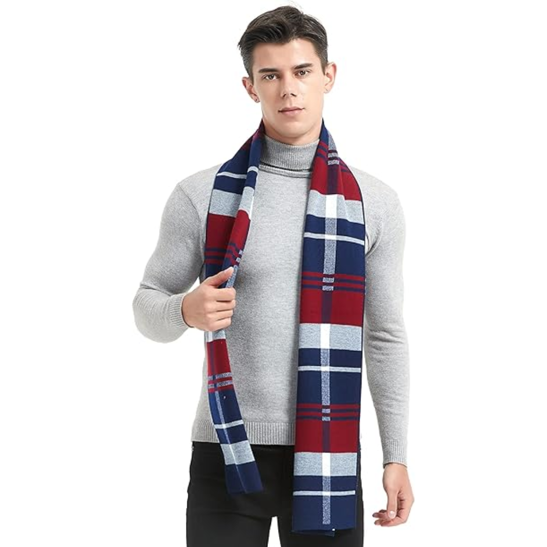 Men's Cashmere Wool Winter Scarf Knit Checkered Hat & Set - Image 15