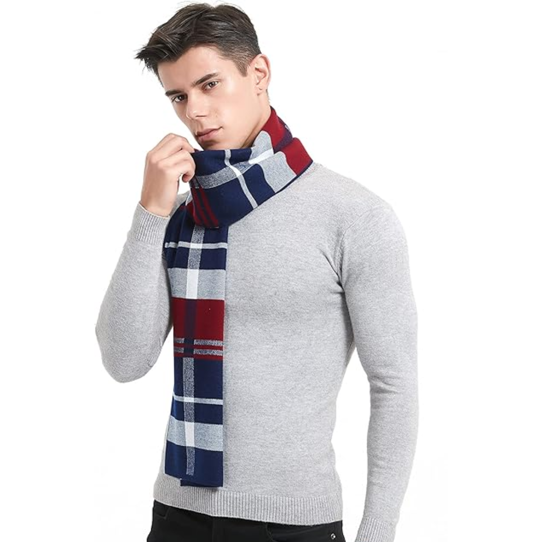Men's Cashmere Wool Winter Scarf Knit Checkered Hat & Set - Image 16