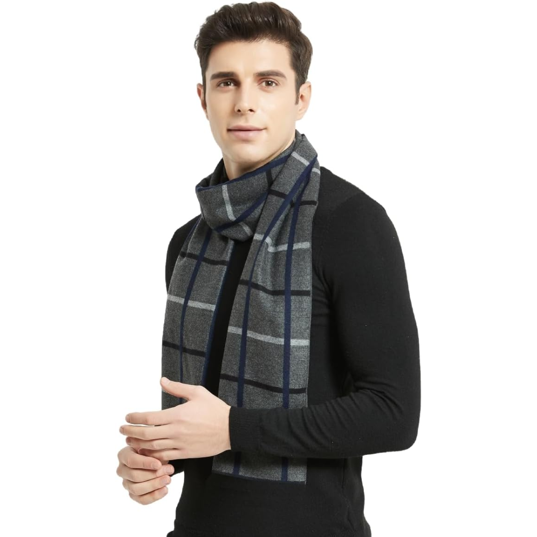 Men's Cashmere Wool Winter Scarf Knit Checkered Hat & Set - Image 19