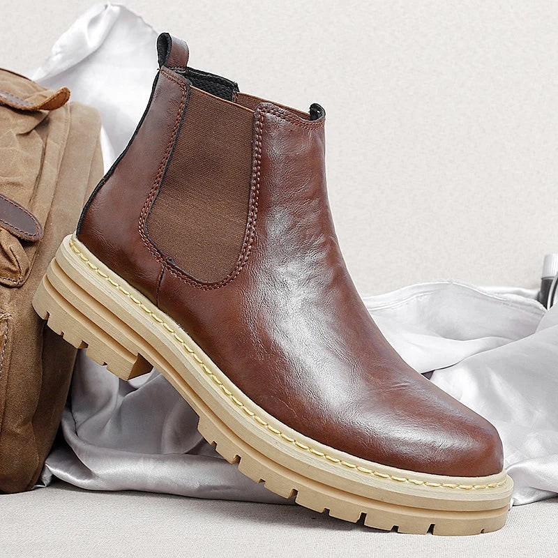 Men's Chelsea Ankle Boots Slip on Platform with Contrast Lug Sole - Image 1
