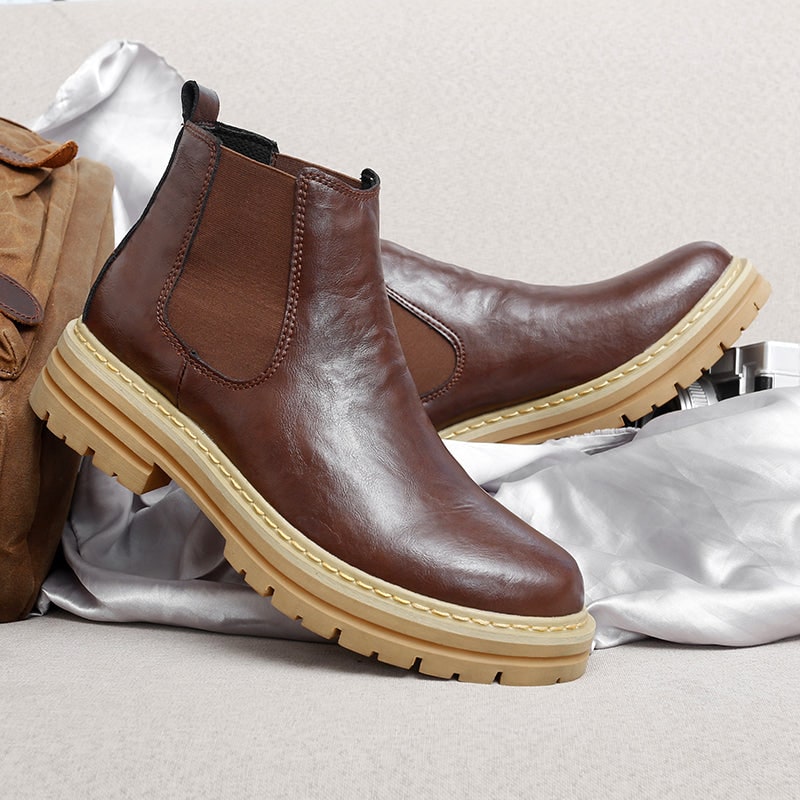 Men's Chelsea Ankle Boots Slip on Platform with Contrast Lug Sole - Image 2