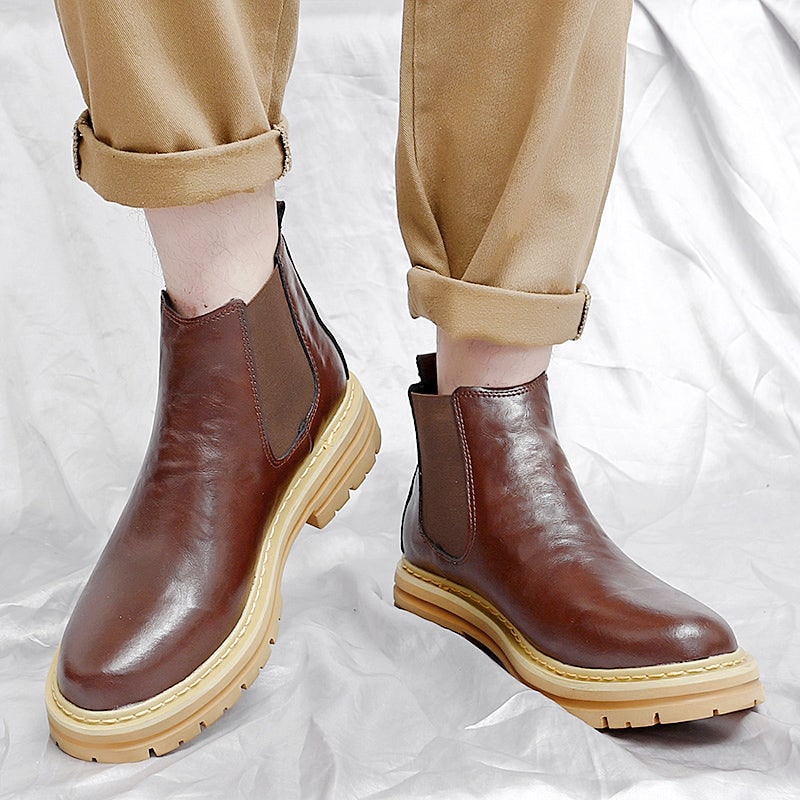 Men's Chelsea Ankle Boots Slip on Platform with Contrast Lug Sole - Image 3
