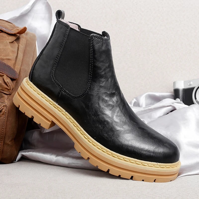 Men's Chelsea Ankle Boots Slip on Platform with Contrast Lug Sole - Image 4
