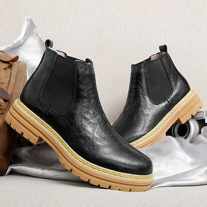 Men's Chelsea Ankle Boots Slip on Platform with Contrast Lug Sole - Image 5