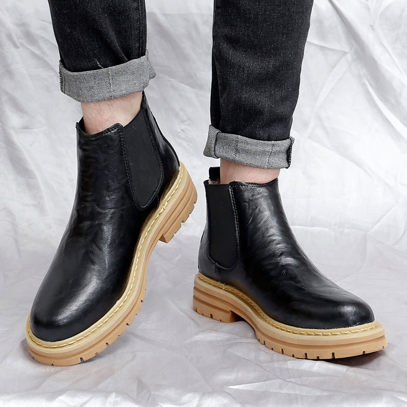 Men's Chelsea Ankle Boots Slip on Platform with Contrast Lug Sole - Image 6