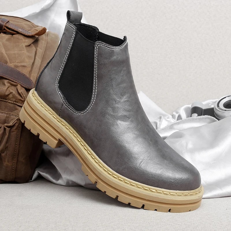 Men's Chelsea Ankle Boots Slip on Platform with Contrast Lug Sole - Image 7