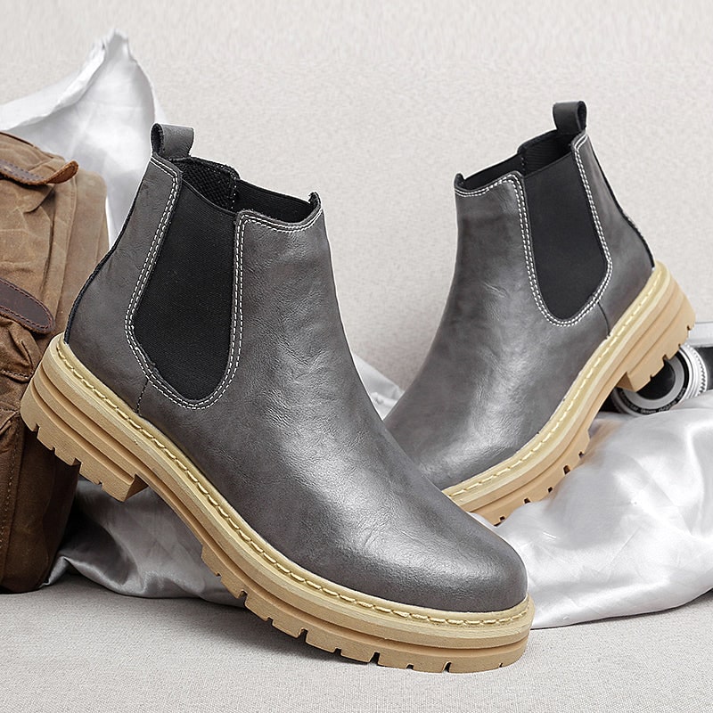 Men's Chelsea Ankle Boots Slip on Platform with Contrast Lug Sole - Image 8