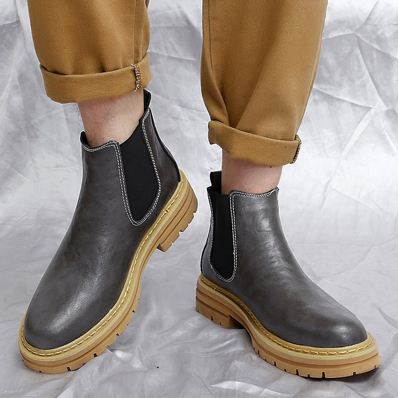 Men's Chelsea Ankle Boots Slip on Platform with Contrast Lug Sole - Image 9