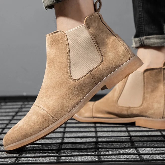 Men's Chelsea Ankle Boots Slip-On with Faux Suede Cap Toe - Image 2