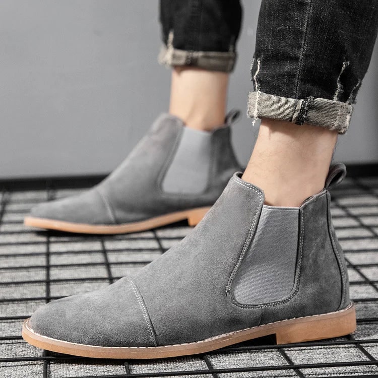 Men's Chelsea Ankle Boots Slip-On with Faux Suede Cap Toe - Image 5