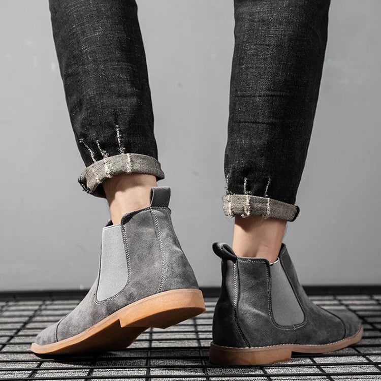 Men's Chelsea Ankle Boots Slip-On with Faux Suede Cap Toe - Image 7