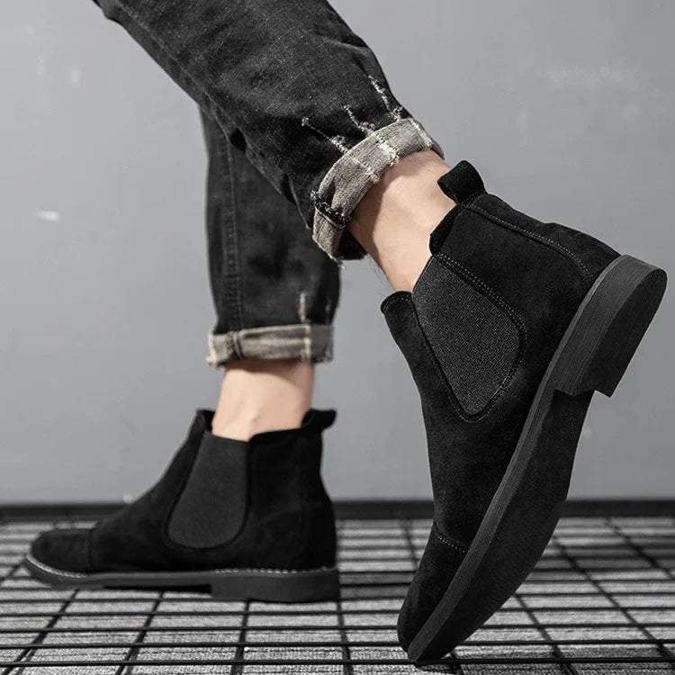Men's Chelsea Ankle Boots Slip-On with Faux Suede Cap Toe - Image 9