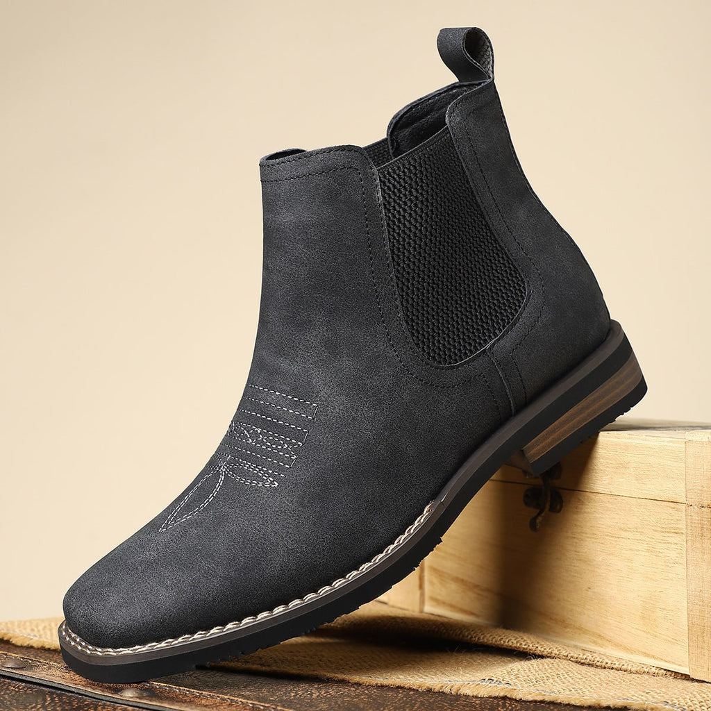 Men's Chelsea Square Toe Ankle Boots with Western Stitching and Slip-On Design - Image 5