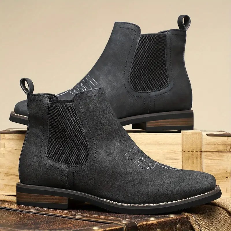 Men's Chelsea Square Toe Ankle Boots with Western Stitching and Slip-On Design - Image 6