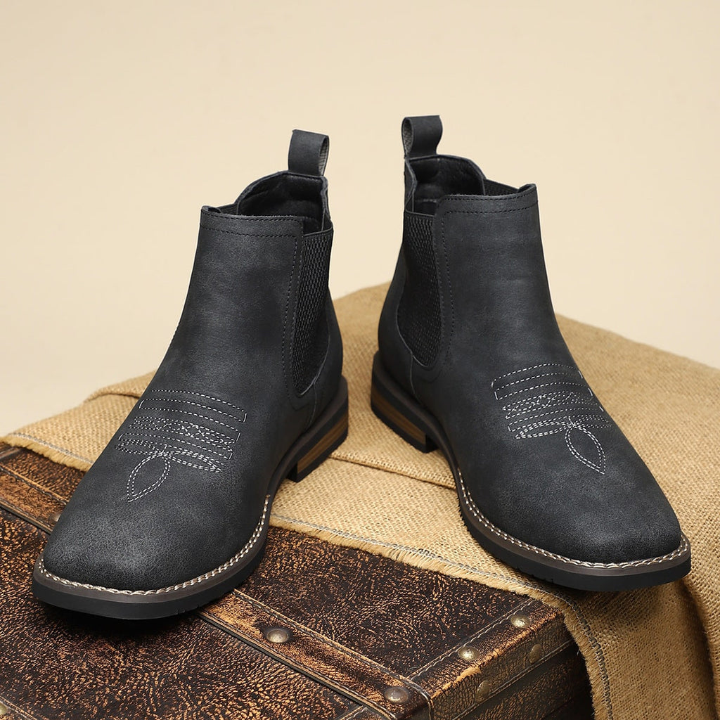 Men's Chelsea Square Toe Ankle Boots with Western Stitching and Slip-On Design - Image 7