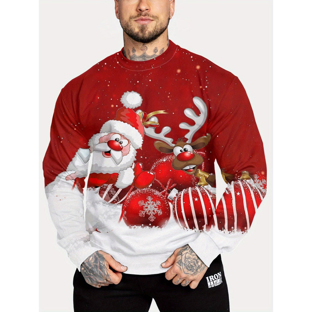 Men's Christmas Crewneck Sweatshirt Long Sleeve with Festive Print - Image 1