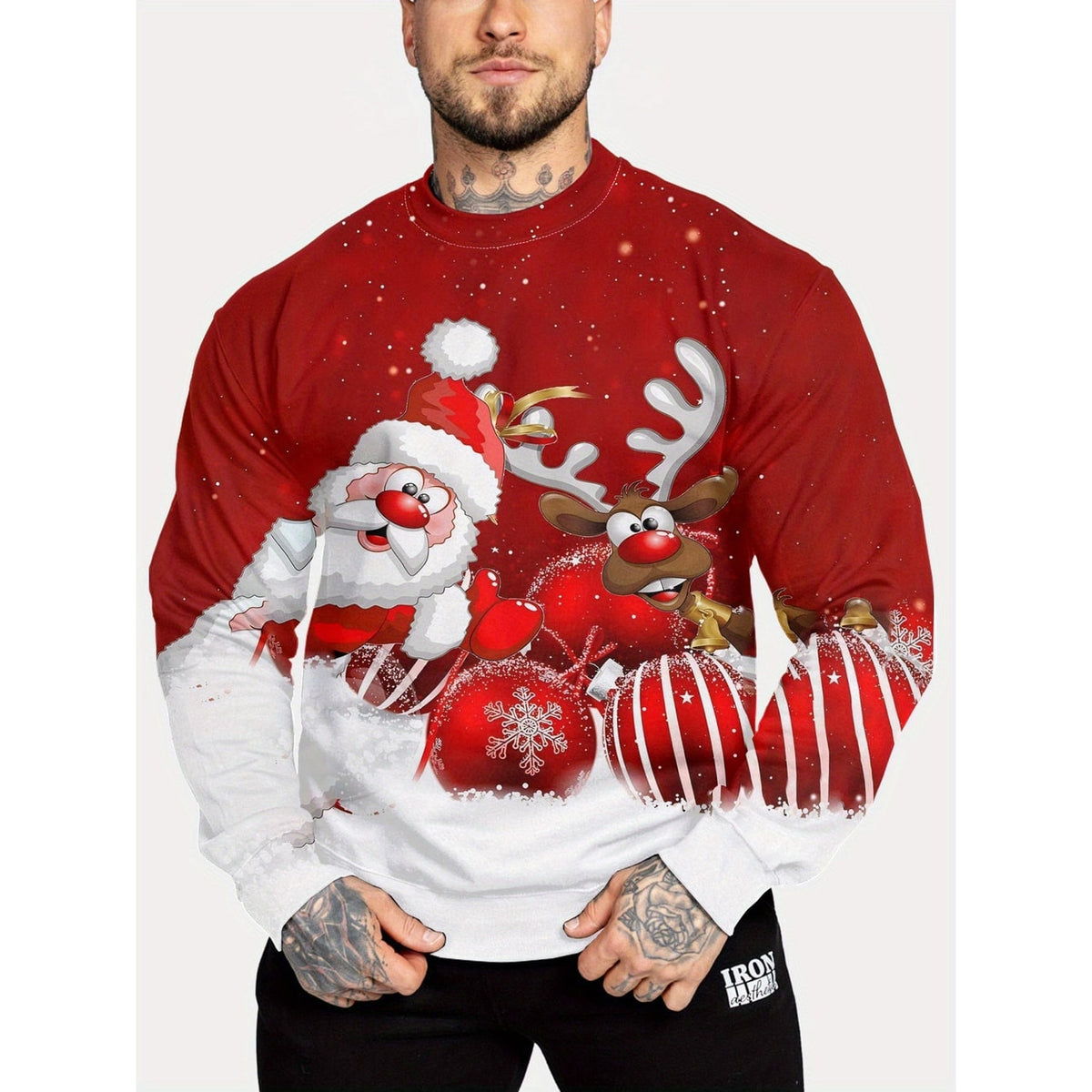 Men's Christmas Crewneck Sweatshirt Long Sleeve with Festive Print - Image 1