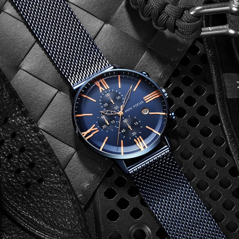 Men's Chronograph Watch Stainless Steel Milanese Mesh with Roman Numerals - Image 2