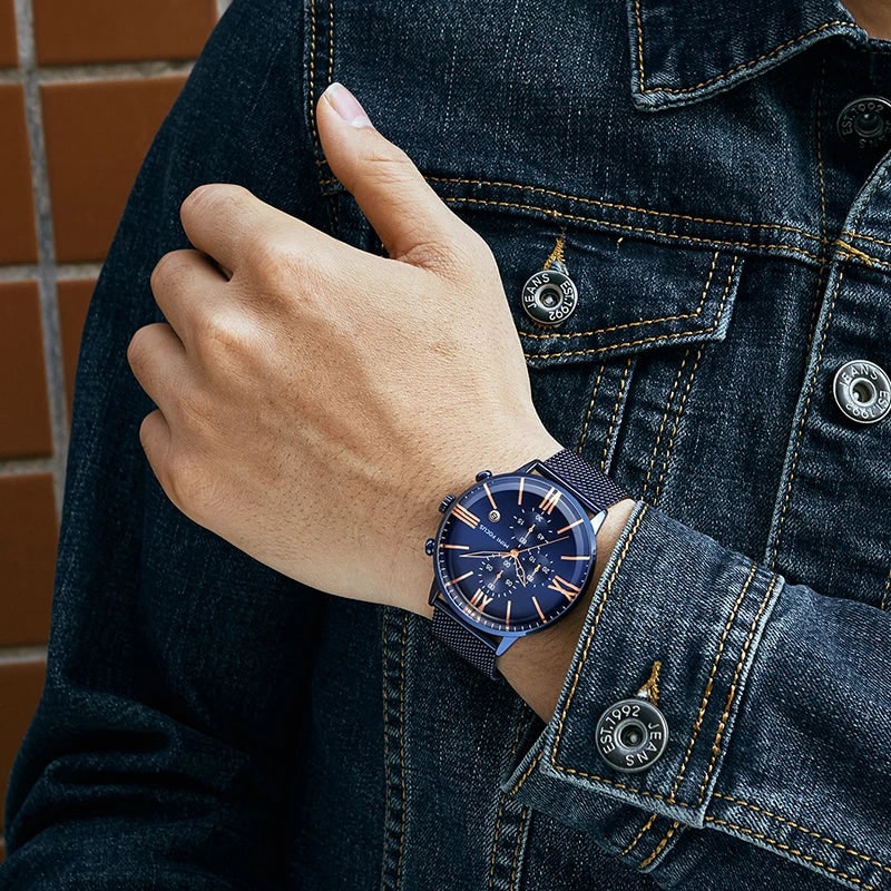 Men's Chronograph Watch Stainless Steel Milanese Mesh with Roman Numerals - Image 3