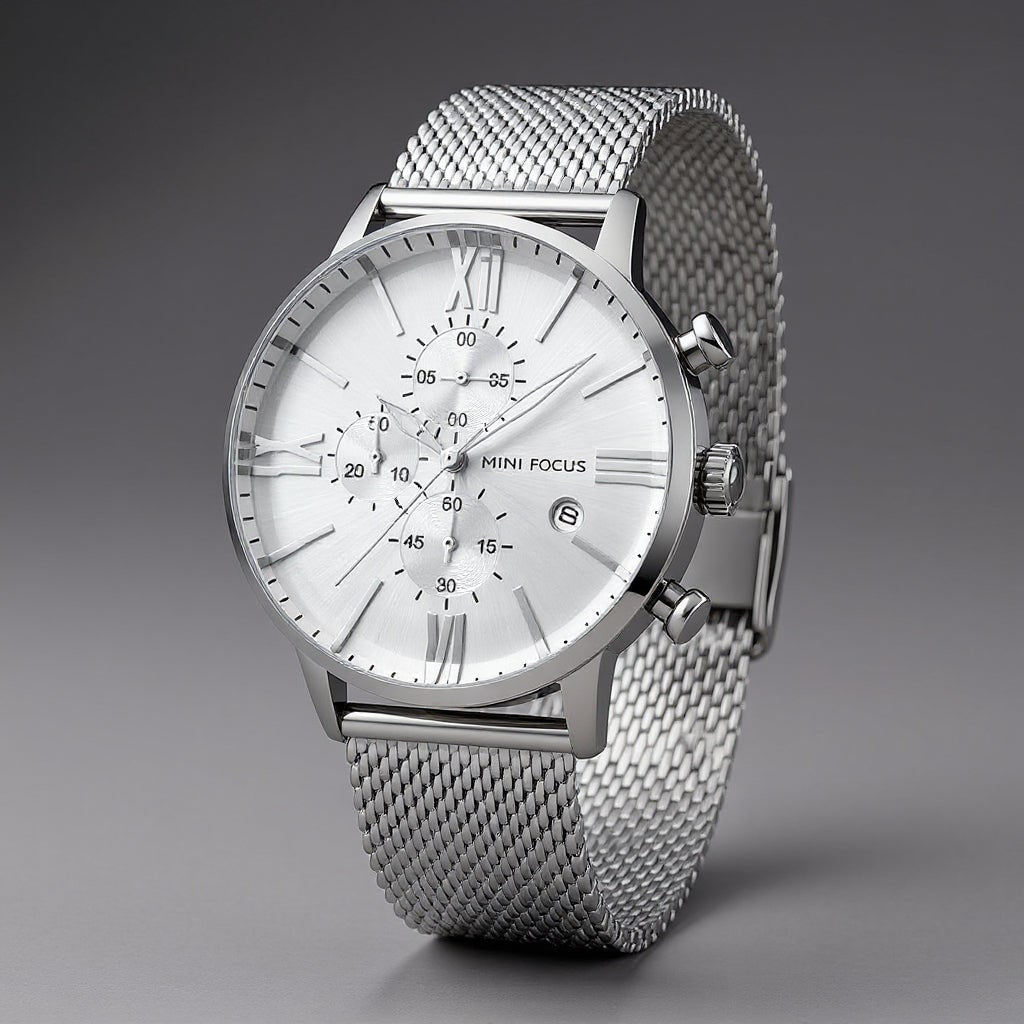Men's Chronograph Watch Stainless Steel Milanese Mesh with Roman Numerals - Image 5