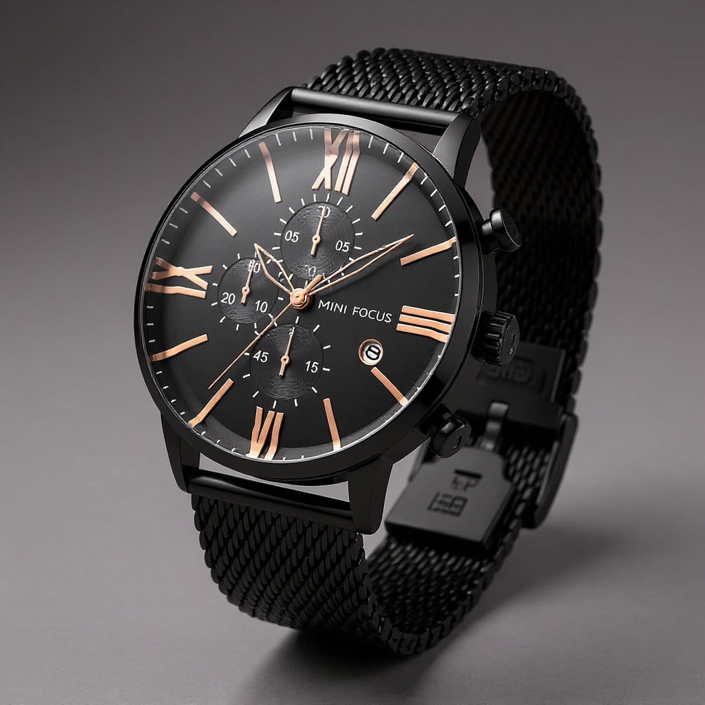 Men's Chronograph Watch Stainless Steel Milanese Mesh with Roman Numerals - Image 6
