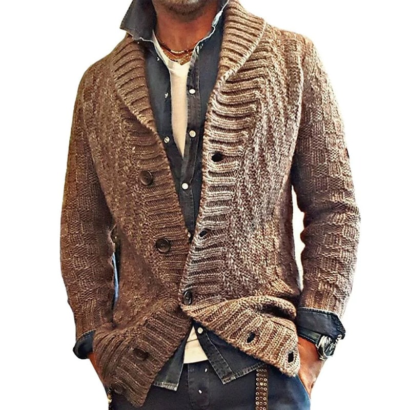 Men's Chunky Knit Shawl Collar Cardigan Sweater with Button Front - Image 1