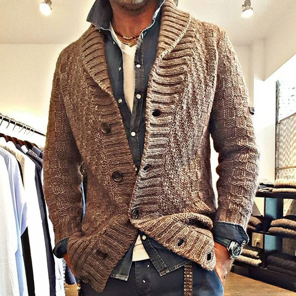 Men's Chunky Knit Shawl Collar Cardigan Sweater with Button Front - Image 2