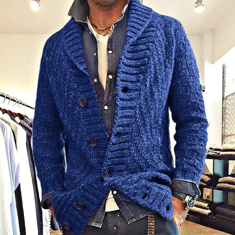 Men's Chunky Knit Shawl Collar Cardigan Sweater with Button Front - Image 3