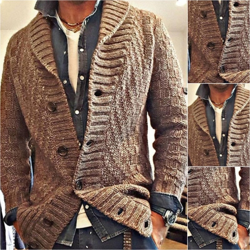 Men's Chunky Knit Shawl Collar Cardigan Sweater with Button Front - Image 4