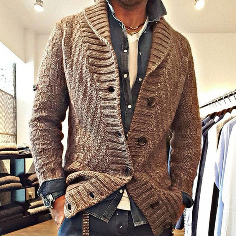 Men's Chunky Knit Shawl Collar Cardigan Sweater with Button Front - Image 5