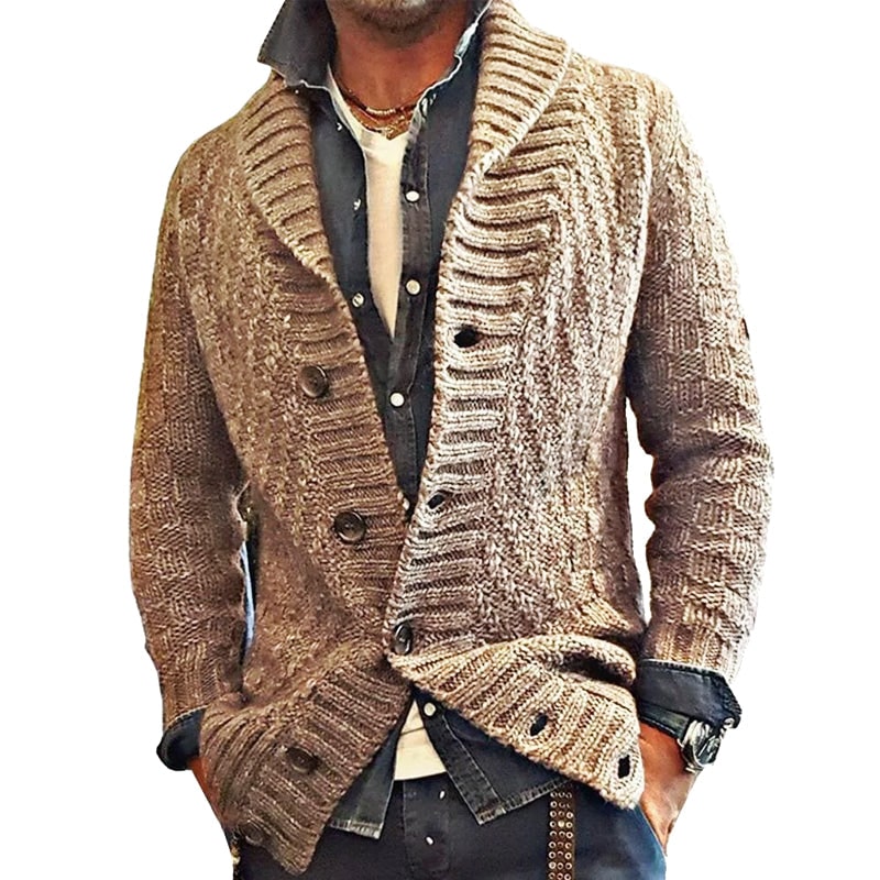 Men's Chunky Knit Shawl Collar Cardigan Sweater with Button Front - Image 6