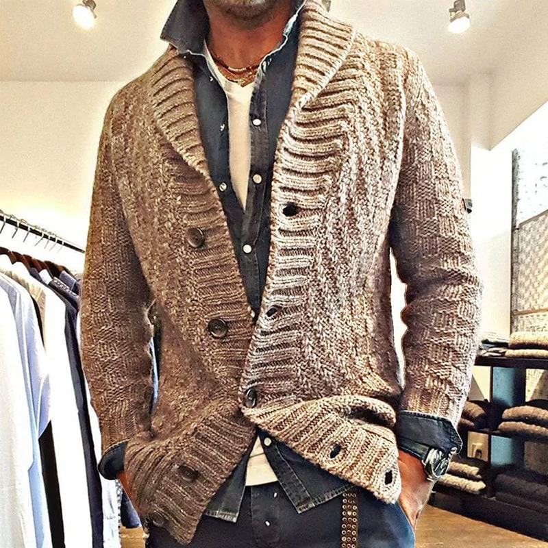 Men's Chunky Knit Shawl Collar Cardigan Sweater with Button Front - Image 7
