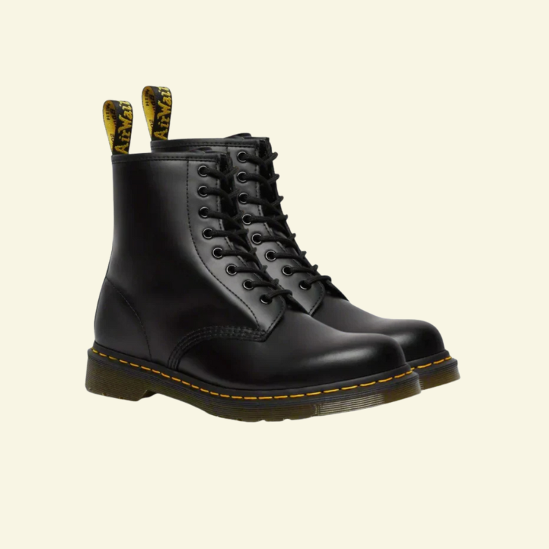 Men's Combat Boots with 8-Eyelet Lace-Up and Yellow Stitching Detail - Image 1